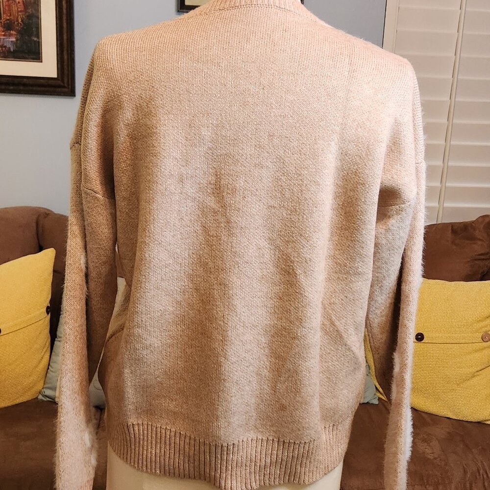 Floral Pattern Crew Neck Pullover Sweater Khaki L… - image 2